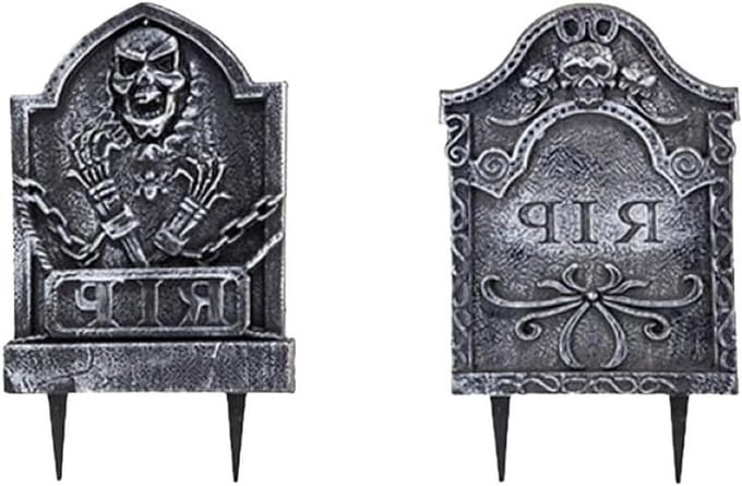 Grafsteen Decoratie - Grafsteen Prop - Halloween Versiering - Met RIP Tekst - 24 x 41 cm - Grijs