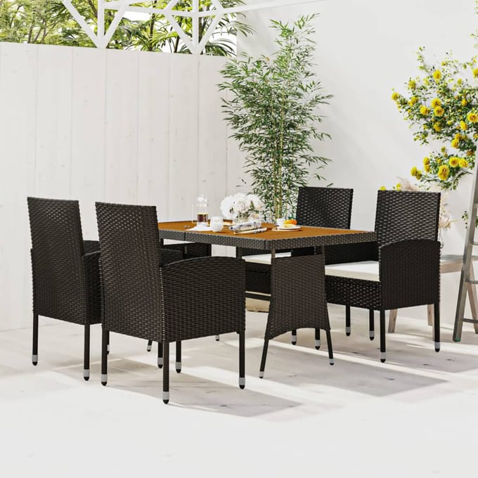 vidaXL - 5-delige - Tuinset - poly - rattan - zwart