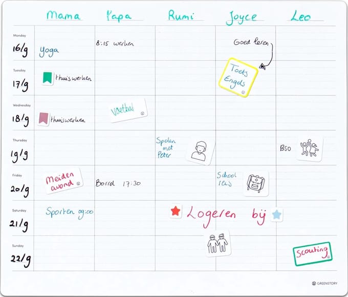 GreenStory - Sticky Whiteboard - Familieplanner Medium - Whiteboardfolie