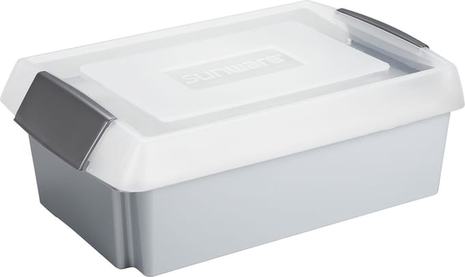 Sunware opslagbox - 30 liter - grijs - 60 x 40 x 17 cm - kunststof - met afsluitbare extra hoge deksel