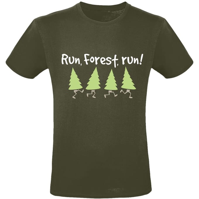 Sprüche - Fun T-shirt - Run, Forest, Run! - M tot XXL - voor Mannen - kaki