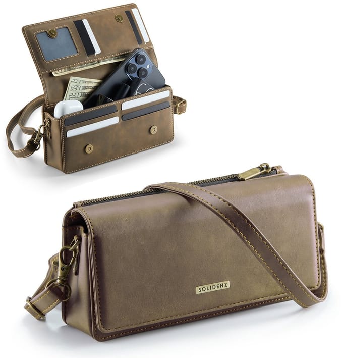 Solidenz Universele Schoudertas voor Telefoon en Portemonnee tot 7.5 inch - Bruin