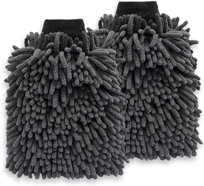 Chenille Washandschoen - Dubbele Microvezel - Auto Reinigen - Maximale Absorptie - 2 Stuks - Grijs