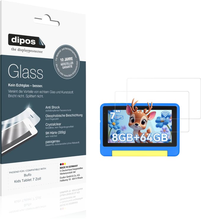 dipos – 2x Pantserfolie geschikt voor Bufo Kids Tablet 7 Zoll | 9H Screenprotector