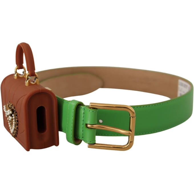 Dolce & Gabbana Groene Leren Devotie Hart Micro Tas Hoofdtelefoon Riem