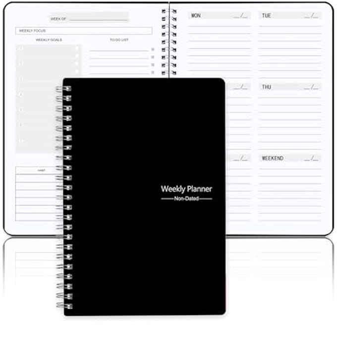 Weekplanner - Agenda Planner - Doelen Stellen - Ongedateerd Ontwerp - A5 Formaat - Zwart