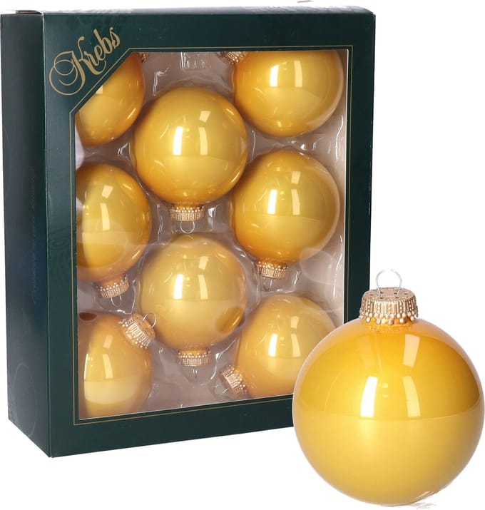 Krebs Kerstballen - oker geel - 24x - glas - 7 cm - mat - kerstversiering - kerstboomversiering
