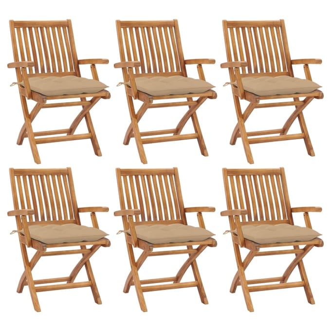 vidaXL - Klapstoelen - met - kussens, - 6 - stuks, - massief - teakhout