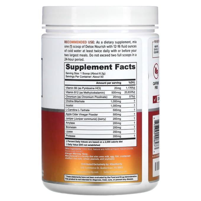 Vitauthority, Détox Nourrit Perte de Poids et Améliore la Digestion, Saveur Naturelle Pastèque, 10,9 oz (310g)