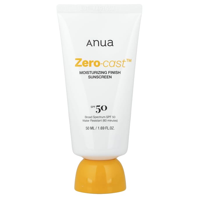 Anua, Zero-Cast™, Hydraterende Finish Zonnebrandcrème, SPF 50, 50ml (1,69 fl oz) white