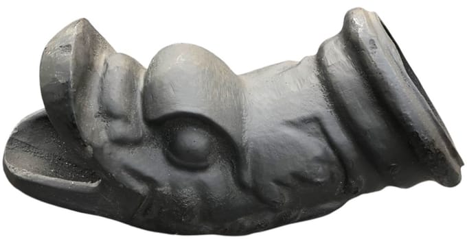 Goot uitloop, antieke goot tuin, uitlaat van gietijzer, zwart