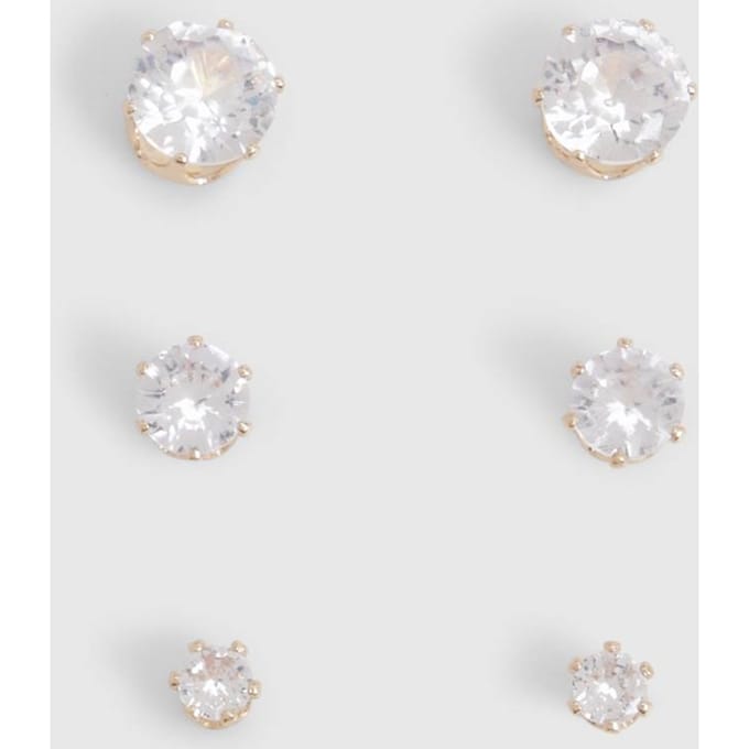 boohoo Dames Gouden 3-pack Diamante oorbellen