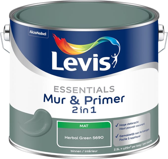 Levis - Essentials Mur & Primer - Herbal Green - 2,5 L