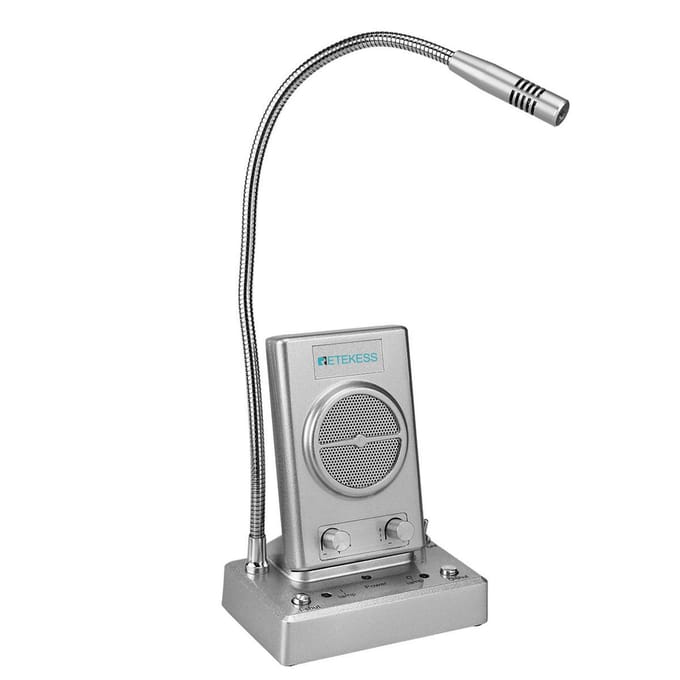 Retekess TW102 raamintercomsysteem voor bedrijven Microfoon-intercomluidspreker voor bankteller US Plug zilver