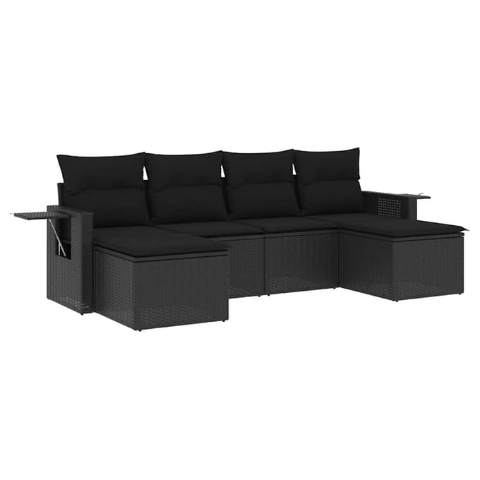vidaXL - 6-delige - Loungeset - met - kussens - poly - rattan - zwart