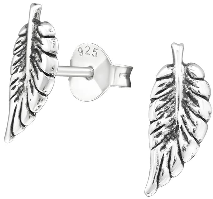 Joy|S - Zilveren blad oorbellen - 11 x 4 mm - geoxideerd - oorknoppen