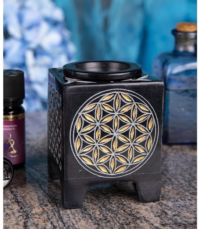 Aromalamp Levensbloem kubus zwart goud