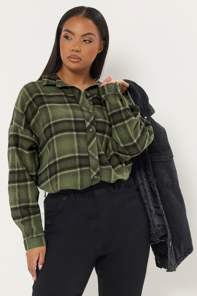 Yours Khaki Groen Oversized Geruit Overhemd Size 48