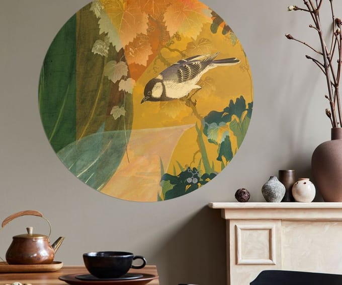 Behangcirkel 100cm Botanical bird - Wallz