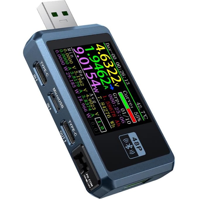 FNIRSI FNB48P 6-cijferige displaytester Multifunctionele voltmeter Ampèremeter USB TYPE-C oplaadapparaat BT version veelkleurig