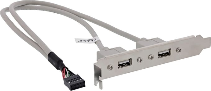 InLine® Sleufbeugel USB 2.0, 2x contactdoos naar 10-polige paalconnector, 0,35m