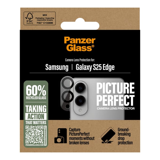 PanzerGlass Screenprotector geschikt voor Samsung Galaxy S25 Edge Glazen | PanzerGlass PicturePerfect Camera Protector - Case Friendly