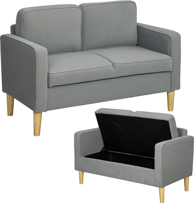 HOMCOM-2 Sitzer Sofa-Polyester-117L x 63B x 79H cm-Hellgrau