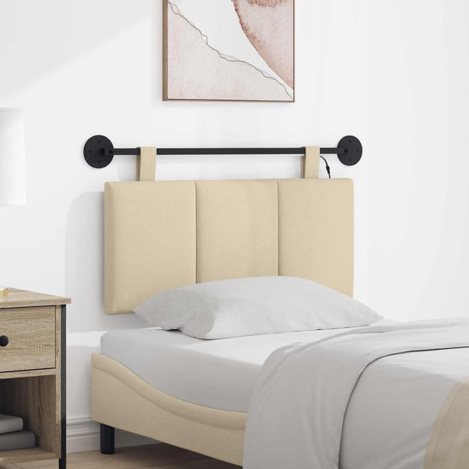 vidaXL - Hangend - hoofdbord - Met - LED-verlichting - Crèmekleurig - Stof