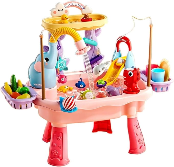 Watertafel Speelgoed - Waterspeelgoed Pomp - Stimuleren Sensorisch Spel - Met Elektrische Pomp - 60x43x48 cm - Roze