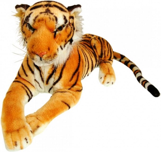 Grote Knuffel Tijger - groot dier - liggend - pluche - knuffeldier - 100 cm