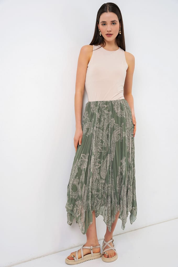 Hoge Taille A-Lijn Midi Rok in Paisleyprint