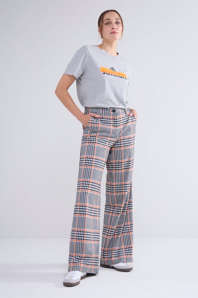 Summum Woman Trousers Orange Check Multicolour Größe: 36 | Ausgestellte Hosen Outlet | Damen | Orange
