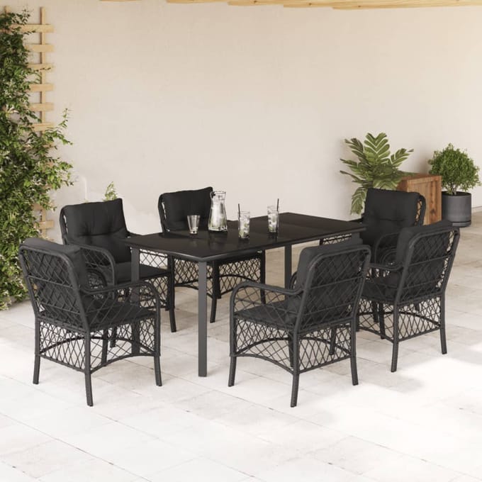 vidaXL - 7-delige - Tuinset - met - kussens - poly - rattan - zwart