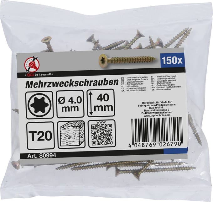 BGS Multischroeven Torx T20 4,0 x 40 mm 150 stuks