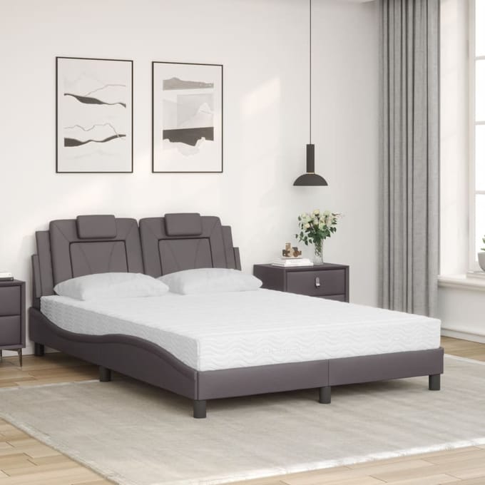 vidaXL - Bed - "Viana" - met - matras - kunstleer - grijs - 140x200 - cm