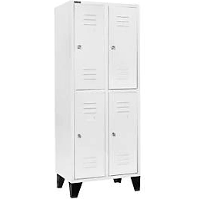 Schäfer Shop Select Kledinglocker met 2 x 2 compartimenten, 400 mm, met poten, cilinderslot, deur lichtgrijs