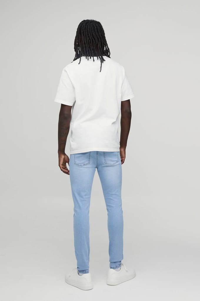 Essential Skinny Fit Stretch Washed Jeans | Light Blue | Size 48R