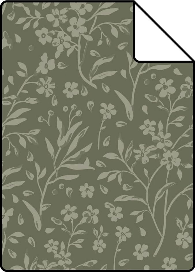 Proefstaal ESTAhome behang bloemetjes donkergroen - 26.5 x 21 cm - 131998-S
