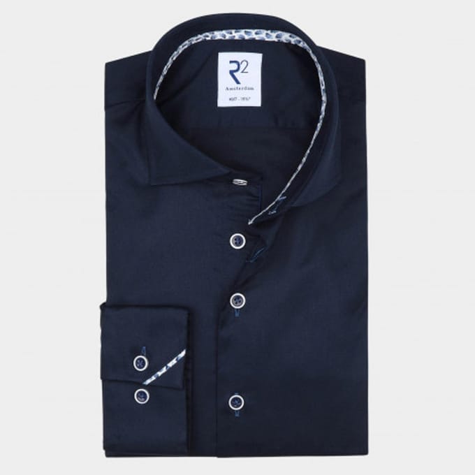 R2 Overhemd Twill Donkerblauw (navy) - Maat 39 - Heren - Overhemden Formeel