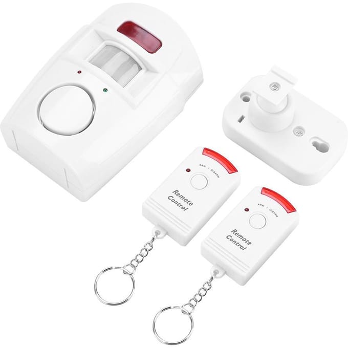 PIR Infrarood Bewegingsmelder Alarmunit met 2 Afstandsbedieningen Home Safety Systeem white
