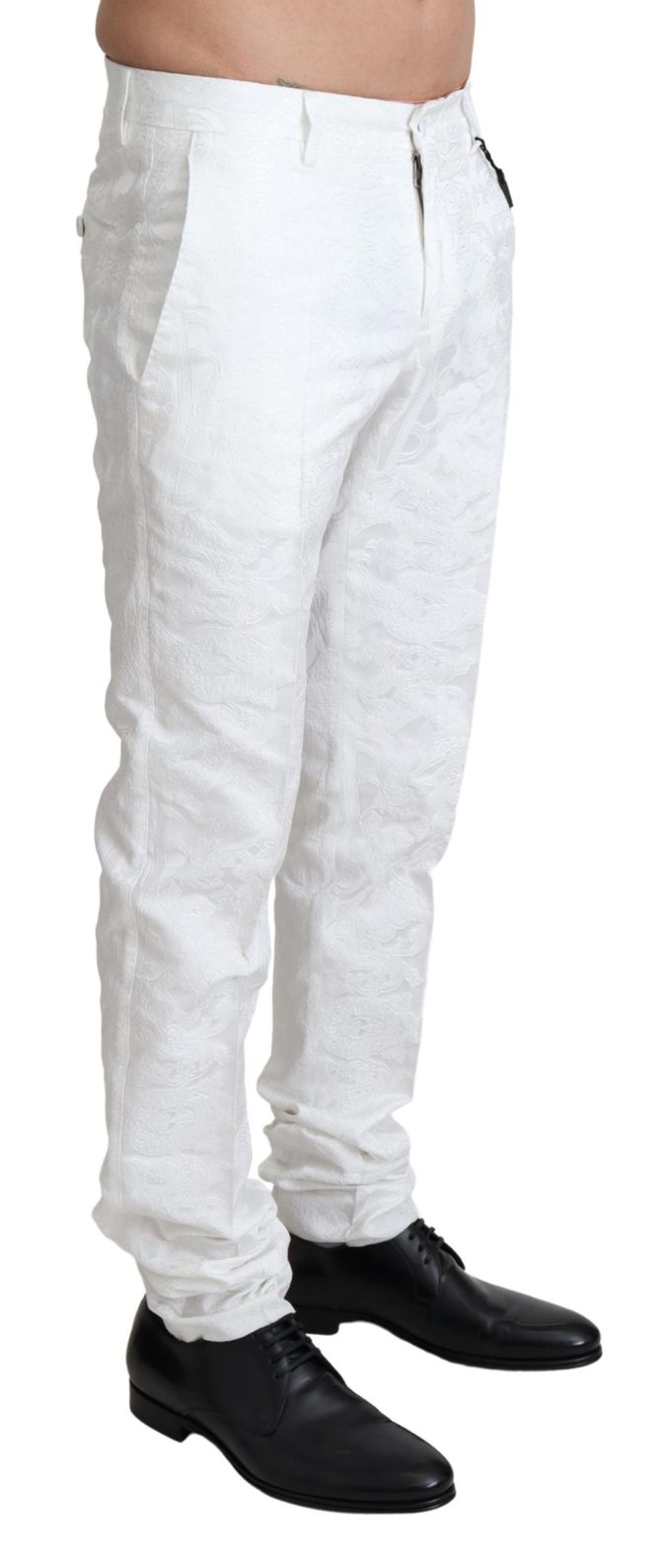 Dolce & Gabbana Witte Brocade Jaquard Kleidbroek Mannenbroek