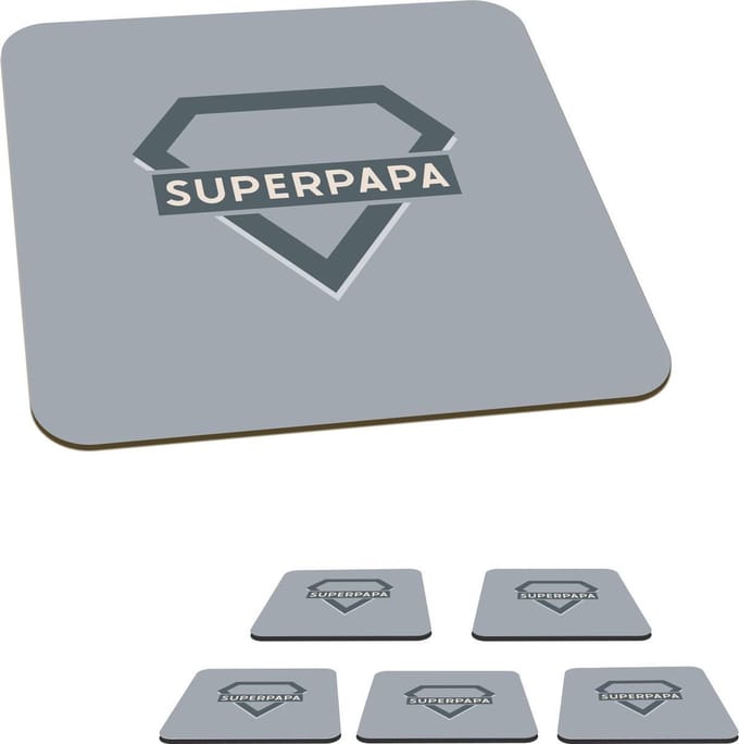 Onderzetters voor glazen - Quotes - Superpapa - Spreuken - Vaderdag - 10x10 cm - Glasonderzetters - 6 stuks