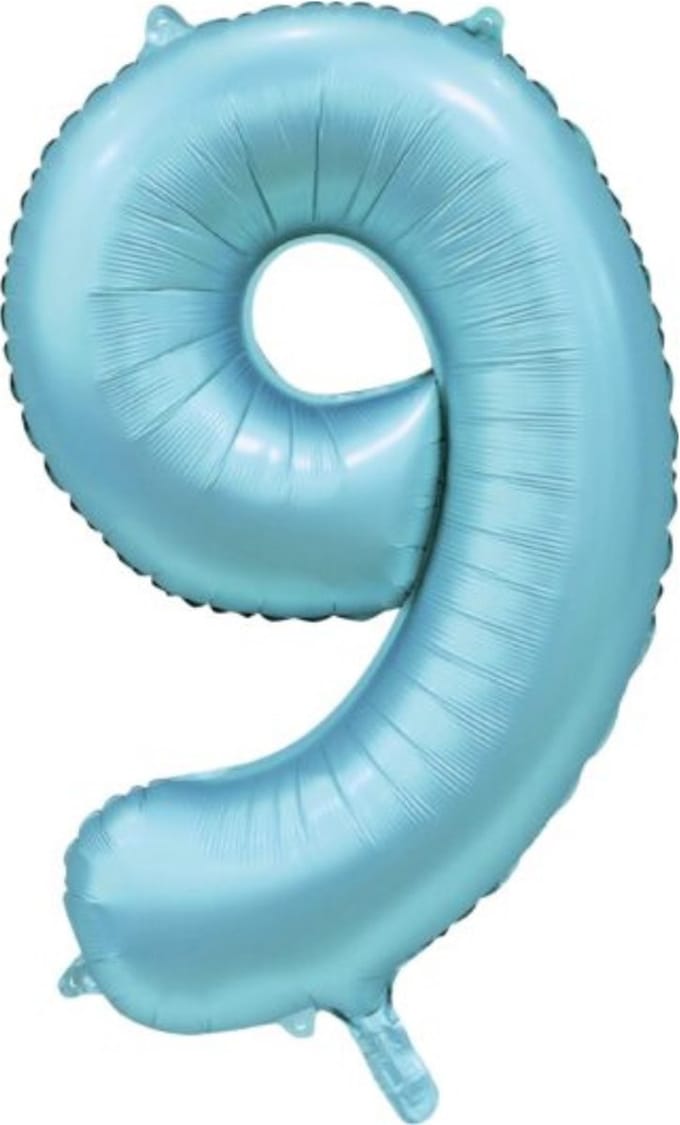 Folie Ballon Cijfer 9 Satin licht blauw XL 86 cm