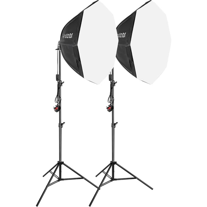 Andoer Studio Fotografie Softbox Kit met 70cm/28in Achthoekige Fotografie Softbox * 2 + 2.1M Metaal UK black