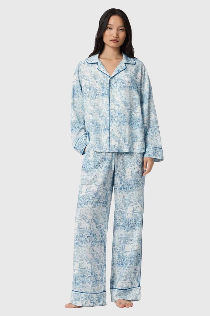 AllSaints Maude Pj Set Map Blue Größe: L | Nachtwäsche Outlet | Damen | Blau