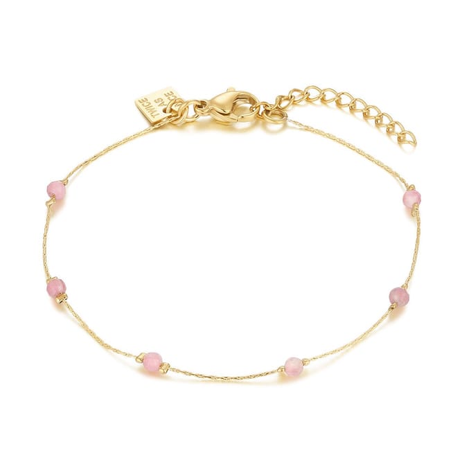 Twice As Nice Armband in goudkleurig edelstaal, roze steentjes 16cm+3cm