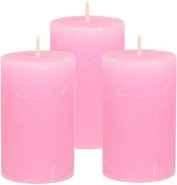 Atmosphera Stompkaars - 3x - roze - 5 x 8 cm - klein rustiek model - cilinderkaars - kaars