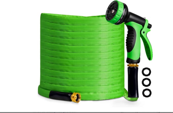 Tuinslang, 15 m, 10 multifunctionele sproeiers, knoopvrij, robuust, groen
