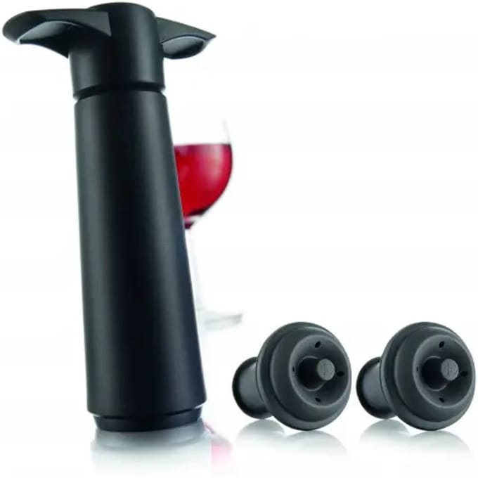 Vacu Vin Wine Saver Zwart | Vacuüm Wijnpomp | 2 Vacuum Wine Stoppers
