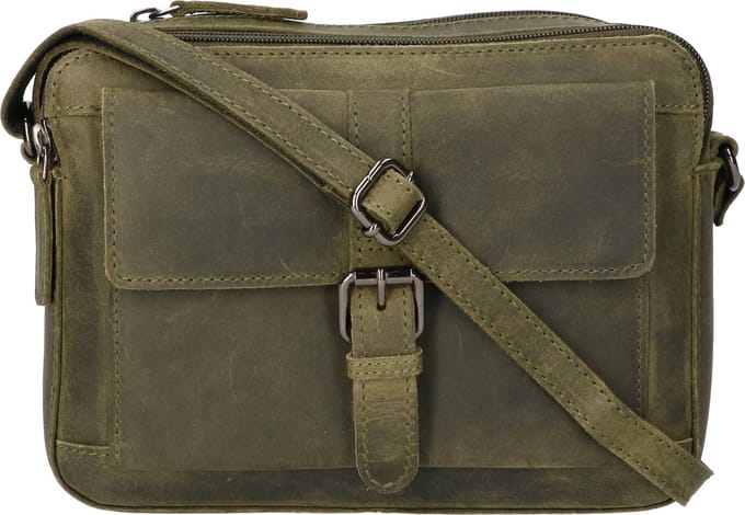 Lederen organizer Schoudertas | Kleur: Groen